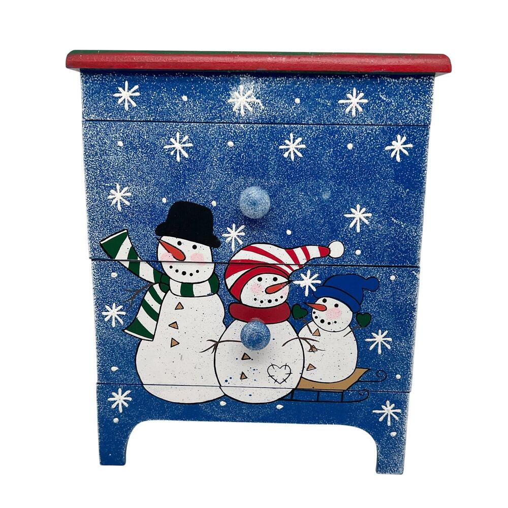 Handpainted Snowman Mini Chest of Drawers - Trinket Box - Jewelry Box